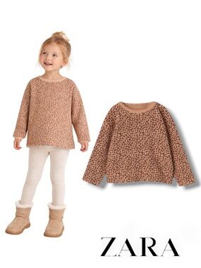 Zara Kids Leopard Print Waffle Knit Top NWT
